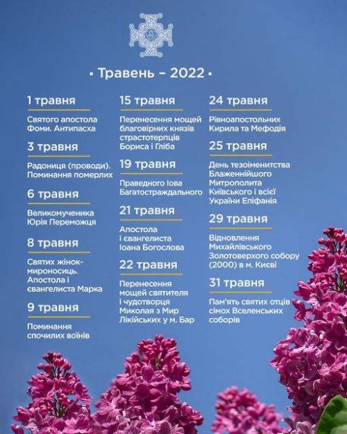 Церковний календар травень 2022