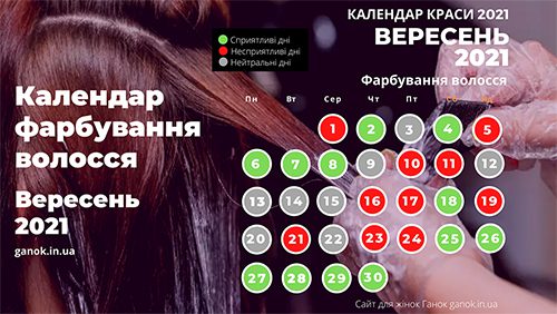 Календар фарбування волосся вересень 2021