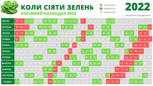 Посівний календар зелень 2022, коли висівати зелень 2022, коли сіяти зелень 2022, сприятливі и несприятливі дні 2022 для вирощування зелені
