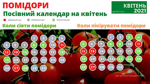 посівний календар на квітень 2021 коли сіяти і пікірувати помідори